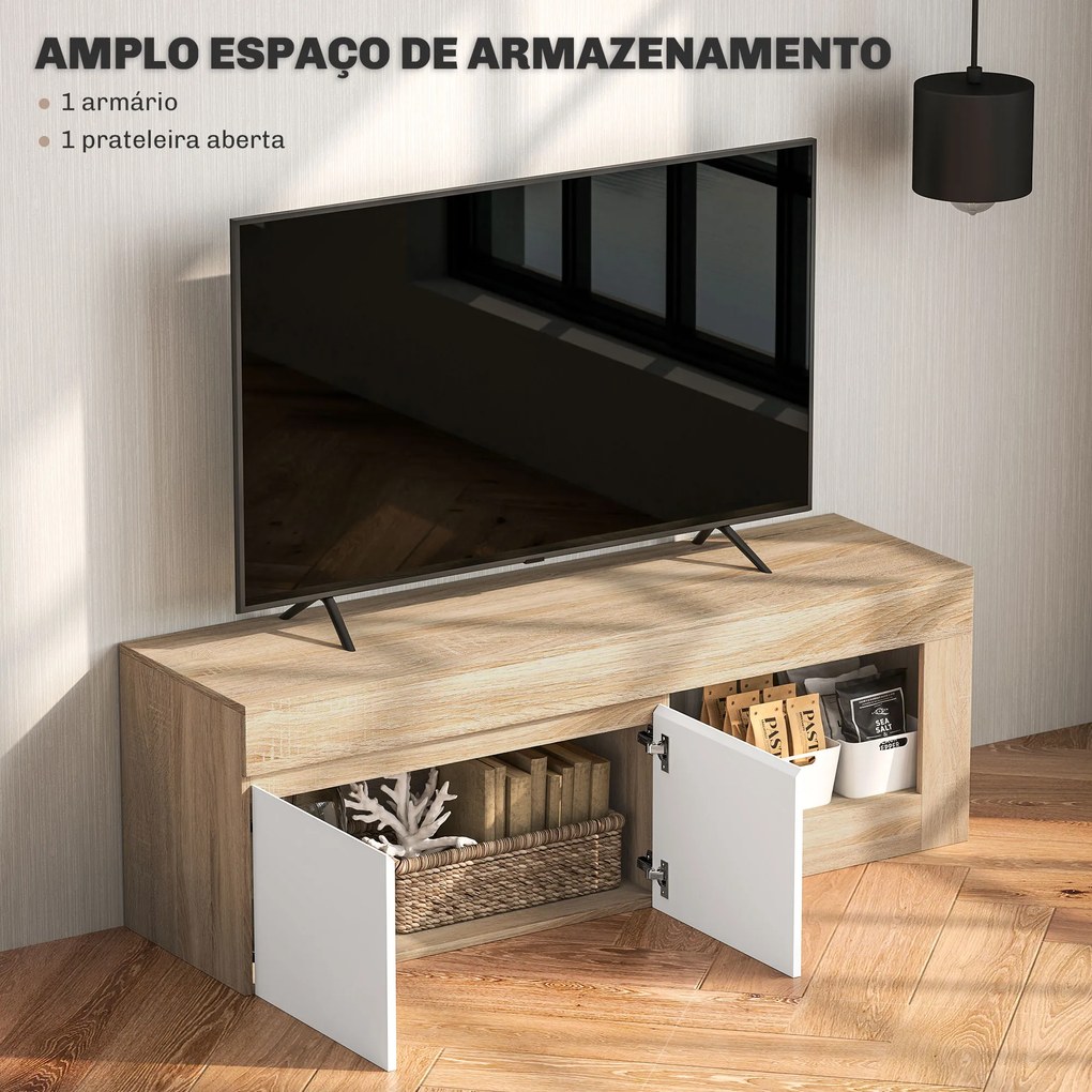 Móvel de TV com 2 Portas Prateleira Aberta Móvel de TV Televisóres de 60 Polegadas 140x40x48 cm Branco e Madeira