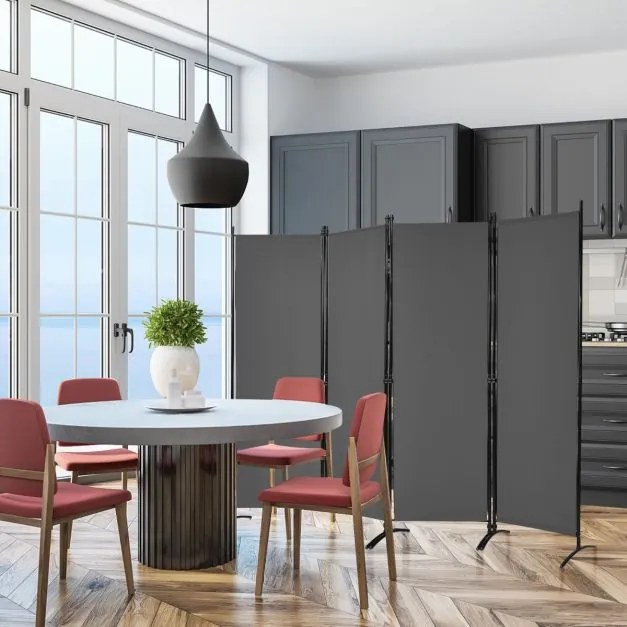 Biombo de 4 painéis Divisória dobrável Divisória de paredes de fibra Proteção de privacidade 220 x 51 x 173 cm Cinza