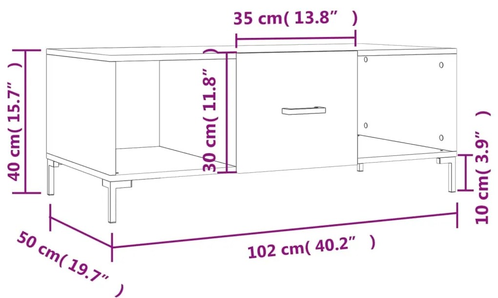 Mesa de centro 102x50x40 derivados de madeira carvalho sonoma