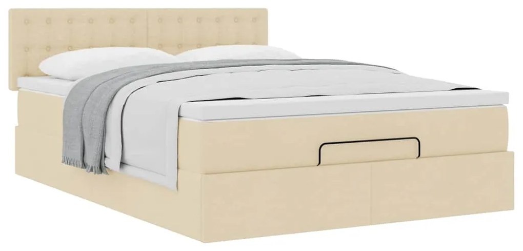 Cama otomana com colchão 140x200 cm tecido creme