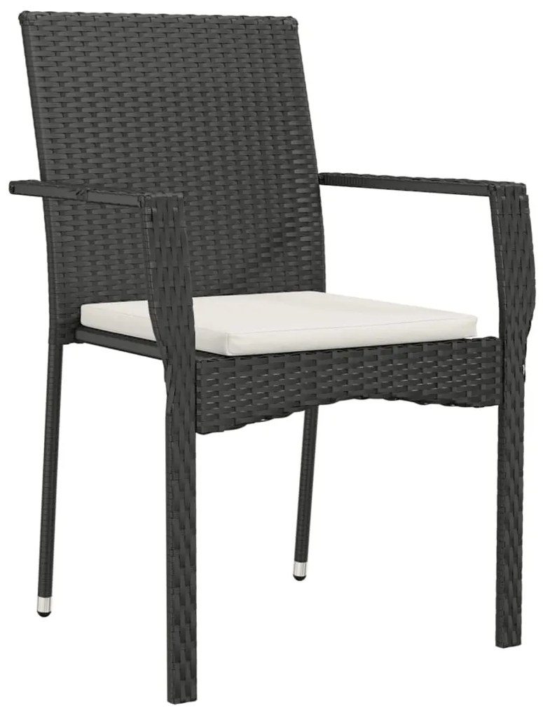3 pcs conjunto de jantar p/ jardim c/ almofadões vime PE preto