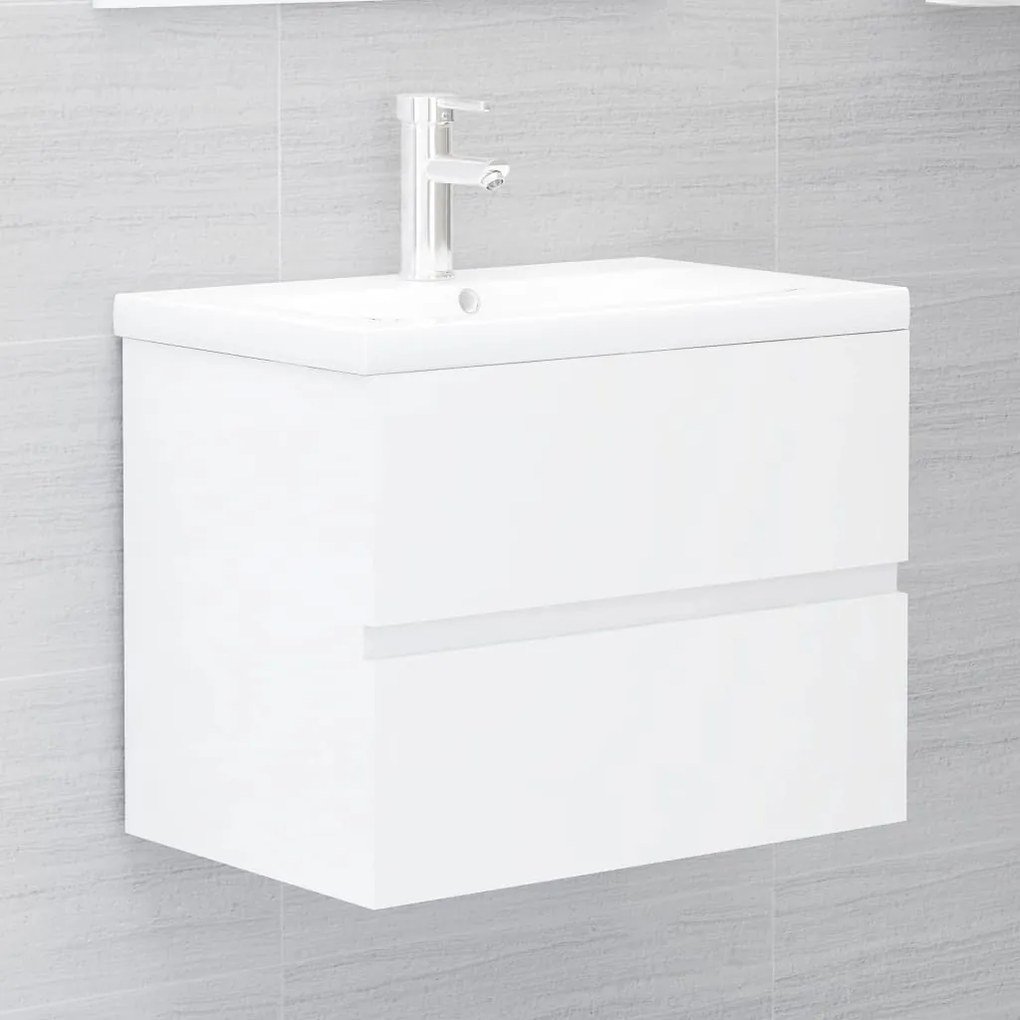 3071546 vidaXL Armário lavatório + lavatório embutido contra. branco brilhante