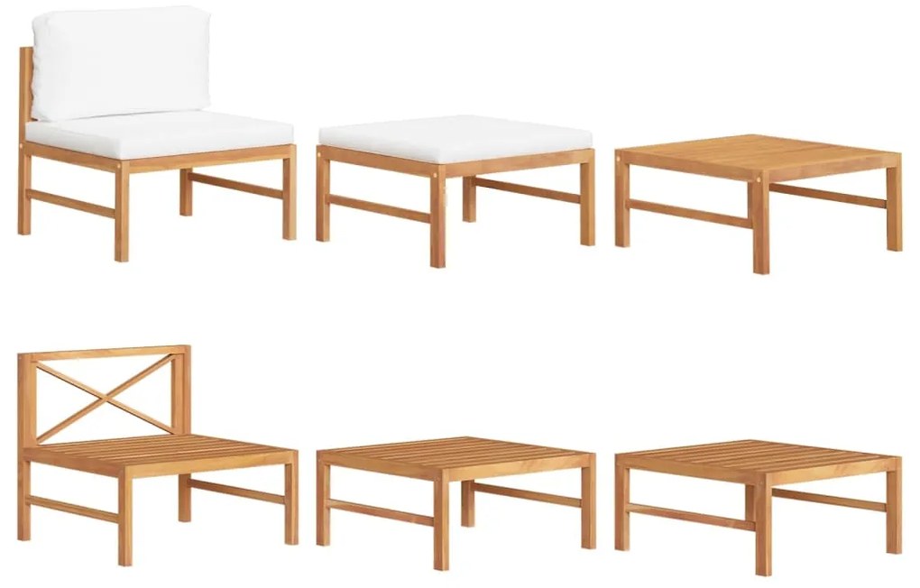 vidaXL 3 pcs conj. lounge de jardim c/ almofadões cor creme teca