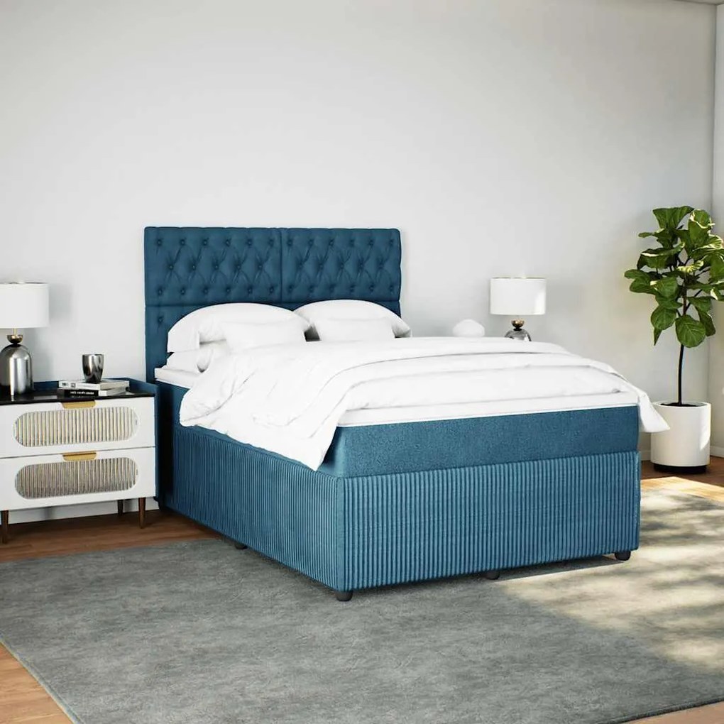 Cama boxspring com colchão 140x190 cm veludo azul