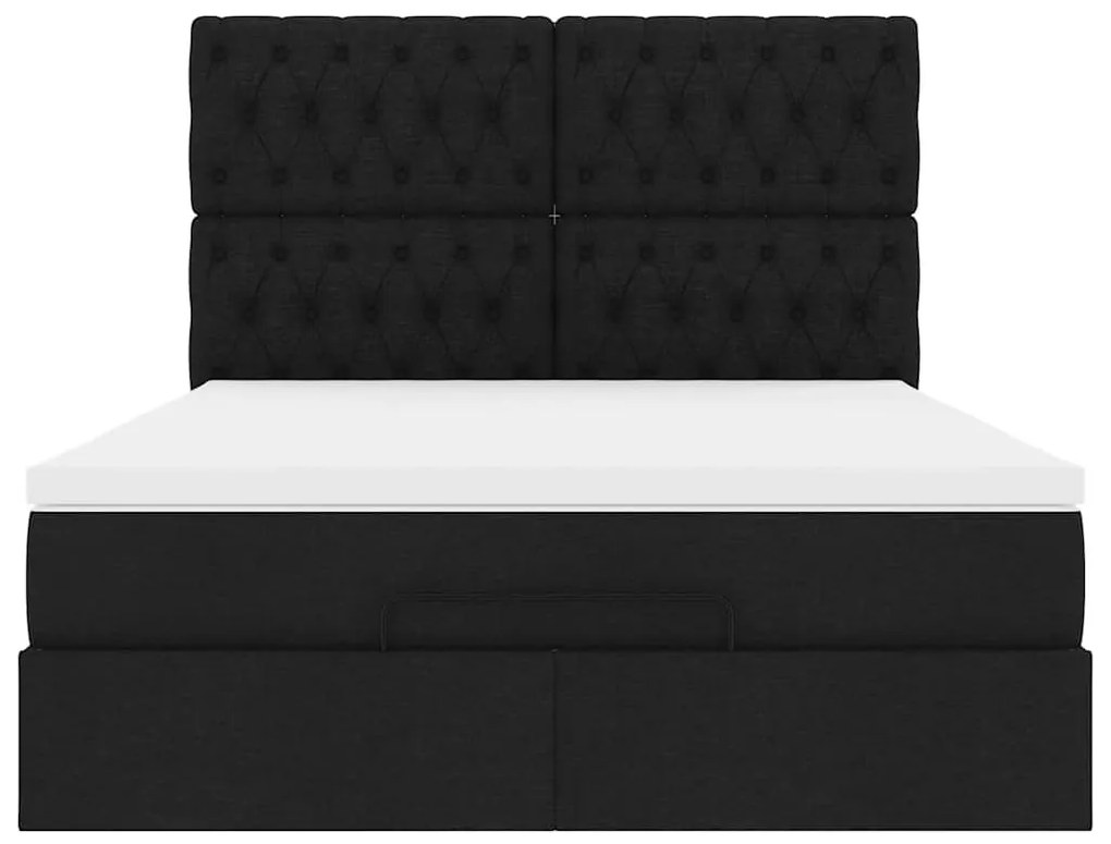 Estrutura de cama otomana com colchão 140x190 cm tecido preto