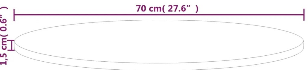 Tampo de mesa redondo Ø70x1,5 cm carvalho maciço não tratado