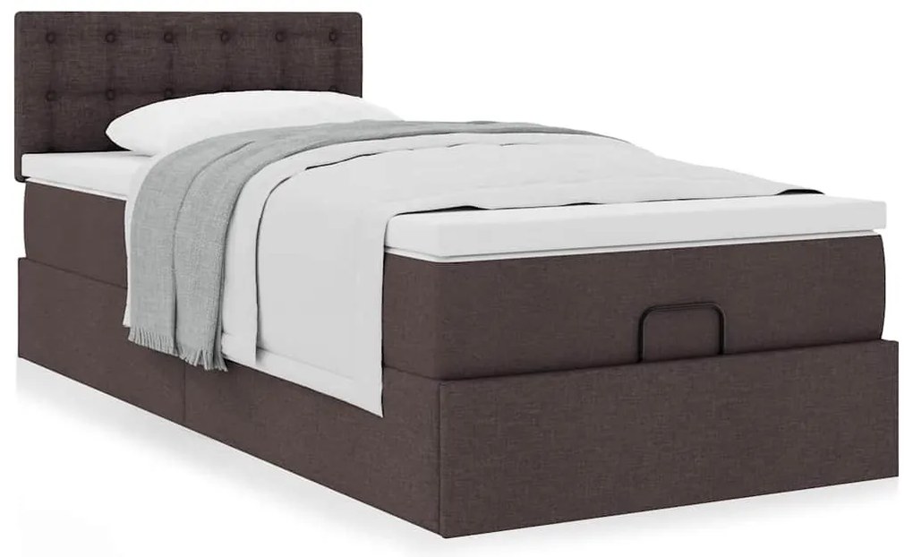 Cama otomana com colchão 90x200 cm tecido castanho escuro