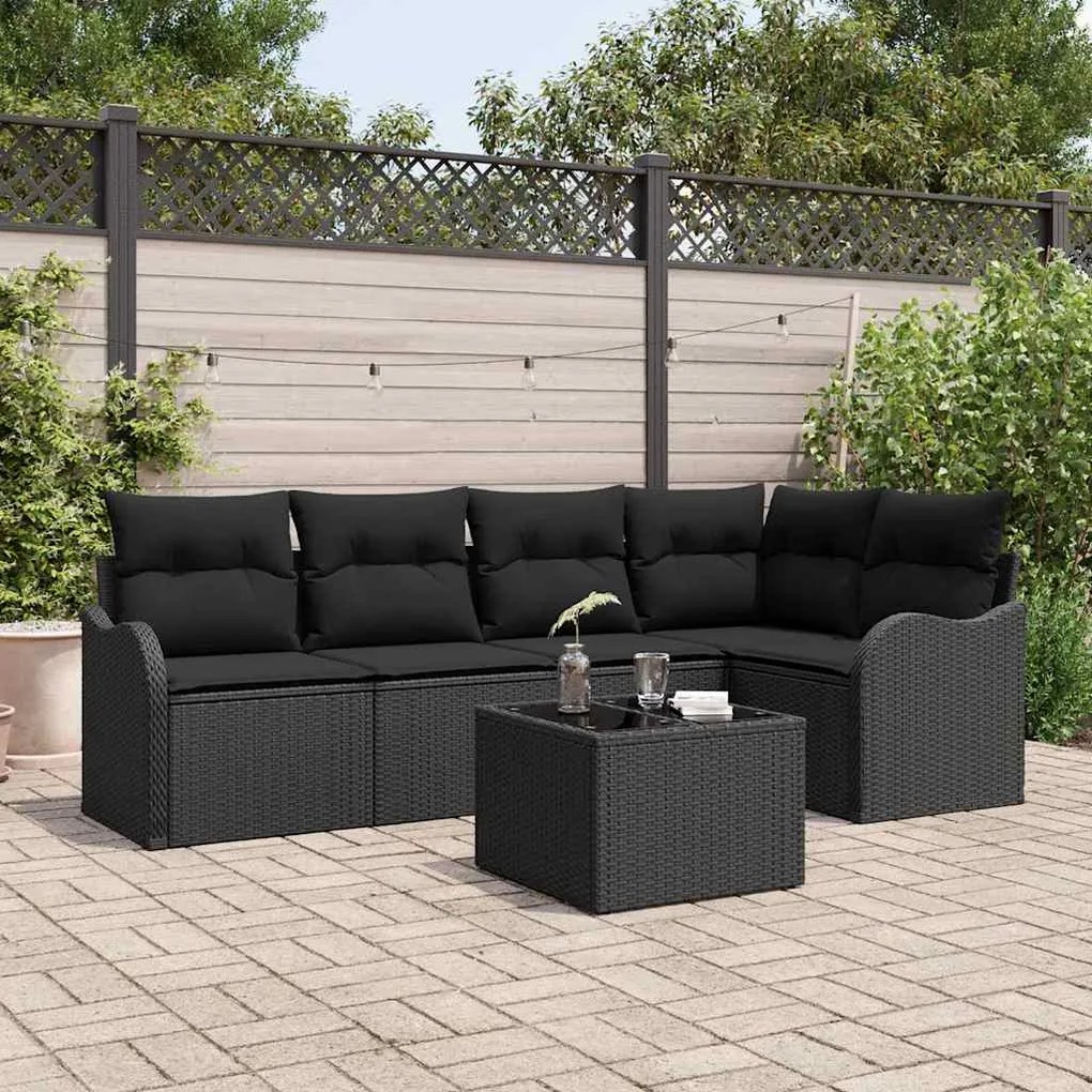 vidaXL Conjunto de Sofá de Jardim 6 pcs Preto vime PE