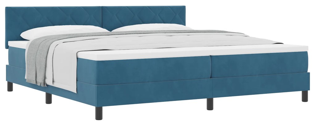 Cama Box Spring com Colchão Azul Escuro 200x200 cm Veludo
