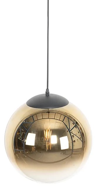 Candeeiro suspenso Art Deco preto com vidro dourado 33 cm - Pallon Art Deco