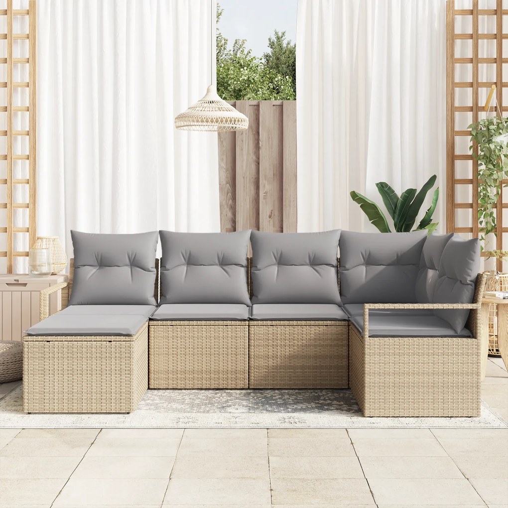 Conjunto de Sofás de Jardim vidaXL 6 Peças com Almofadas Bege Rattan P