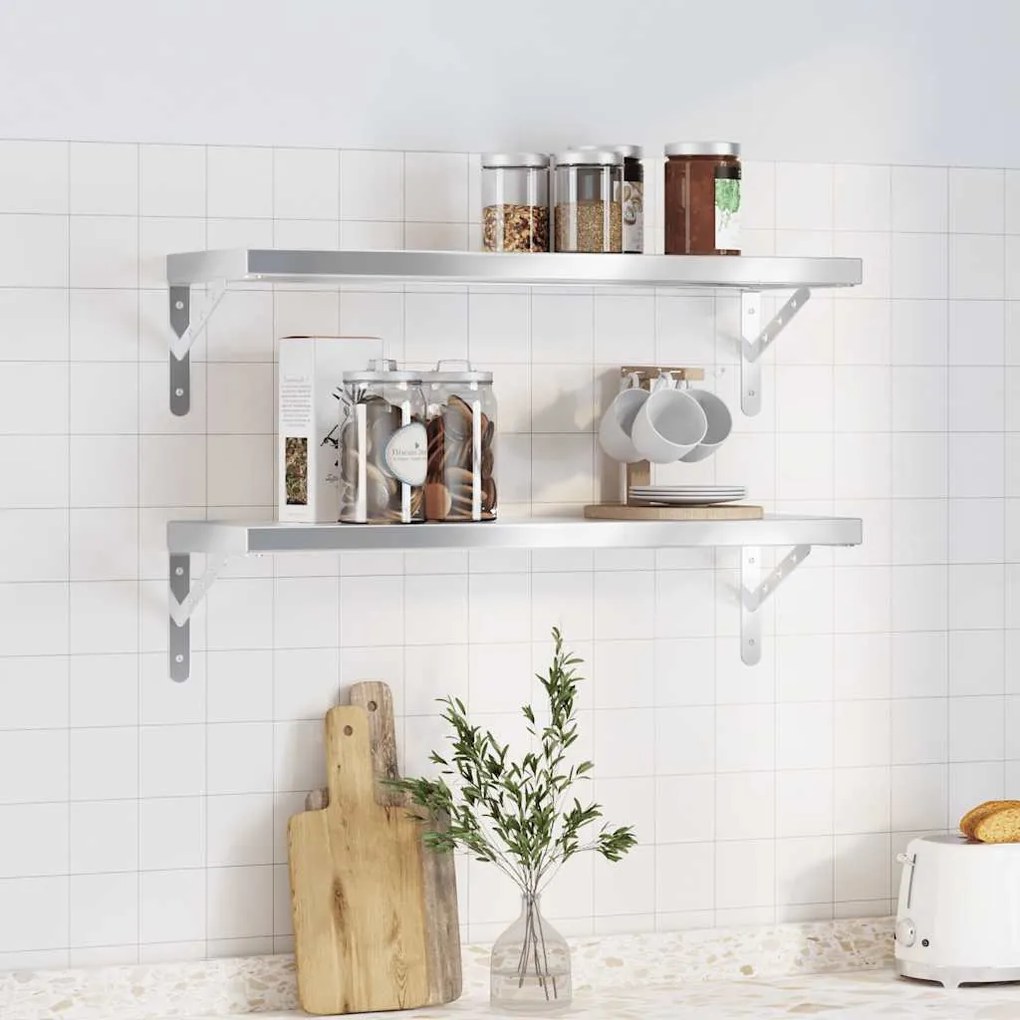 vidaXL Prateleiras de parede 2 pcs 75x23,5x3cm aço inoxidável prateado