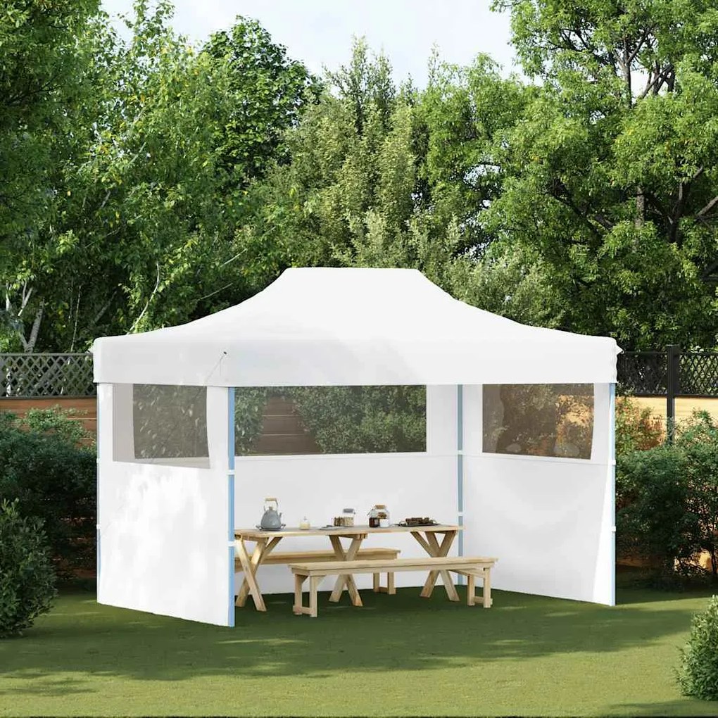 vidaXL Tenda dobrável profissional festas 3 paredes 280x410x315 cm aço branco