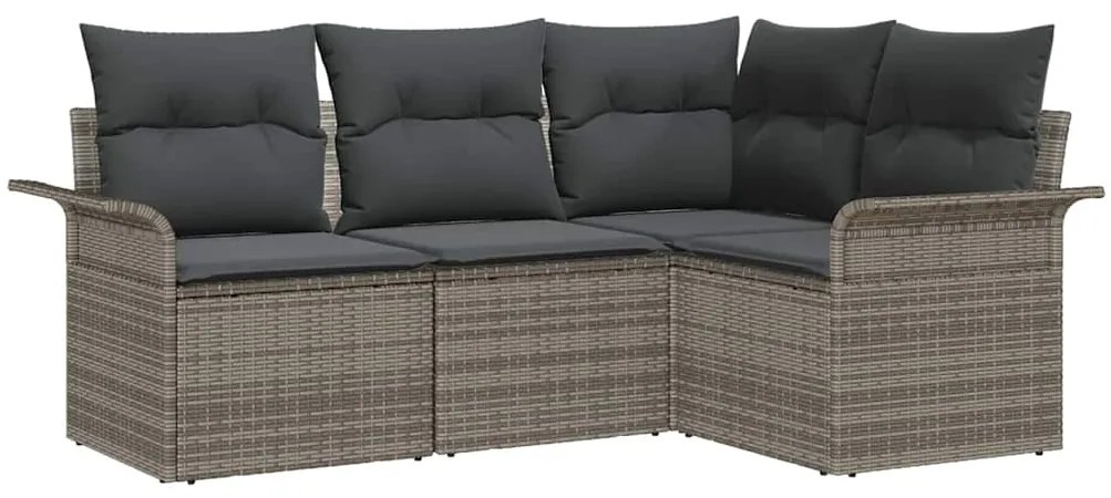 Conjunto de Sofá de Jardim de 4 Peças com Almofadas Rattan Poli Cinza