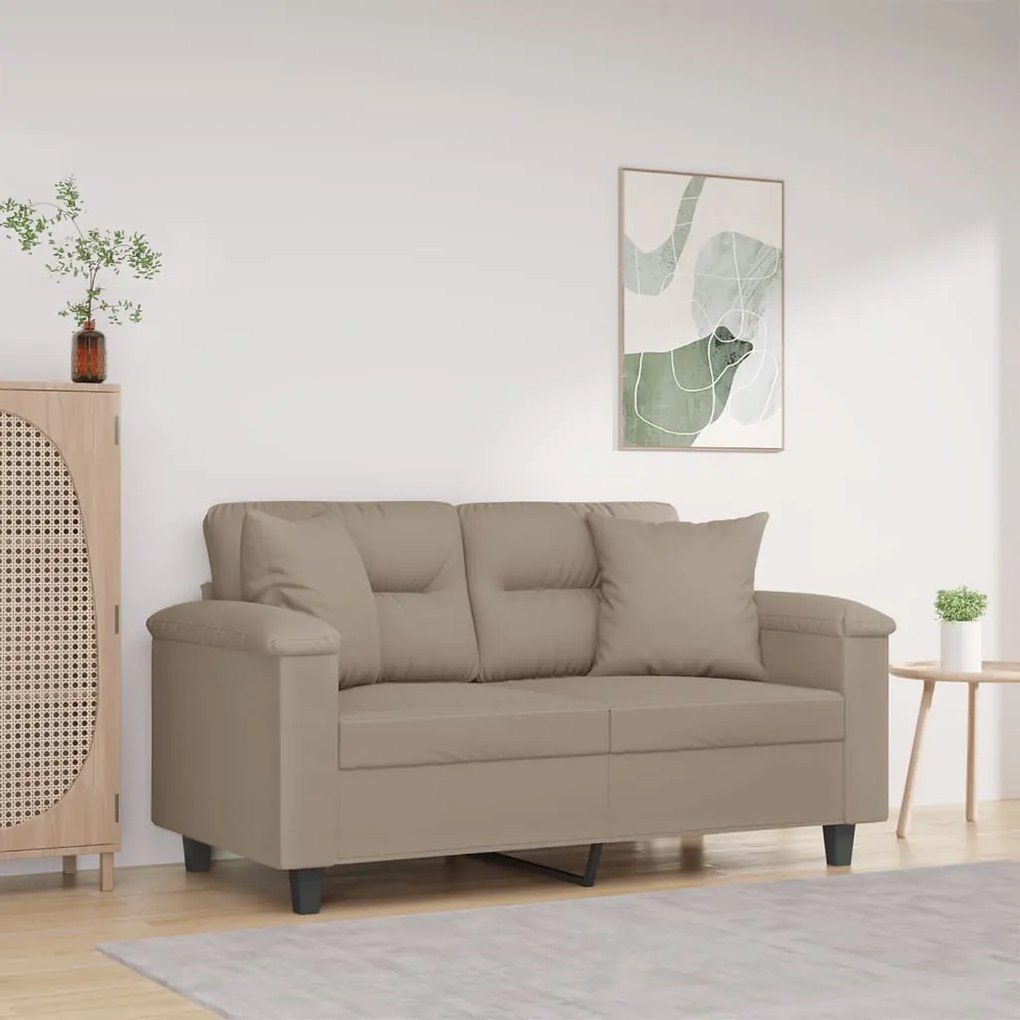 Sofá 2 lugares c/ almofadas 120 cm microfibra cinza-acastanhado
