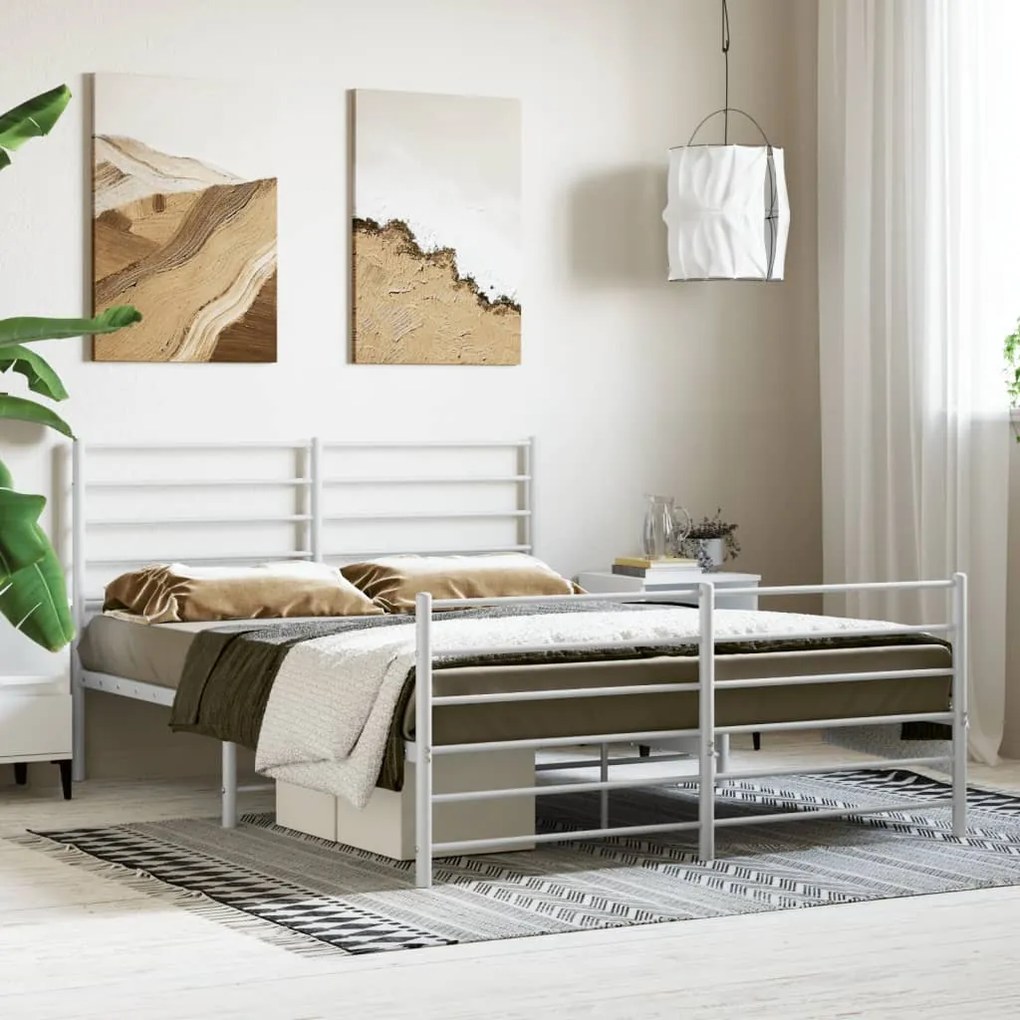 Estrutura de cama com cabeceira e pés 120x200 cm metal branco