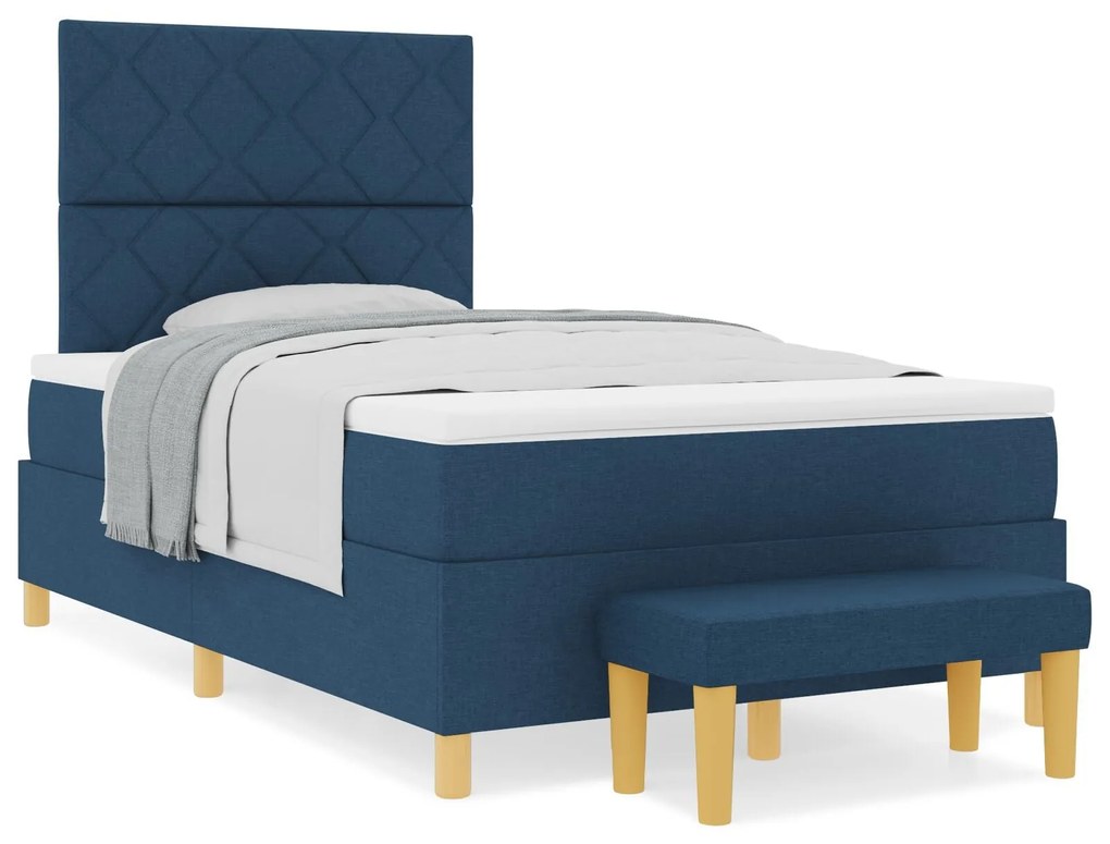 Cama Box com Colchão e Banco Azul 120x190 cm Tecido
