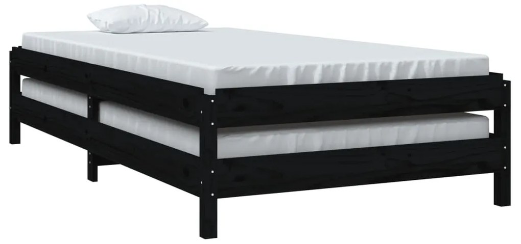 Cama empilhável 100x200 cm madeira de pinho maciça preto