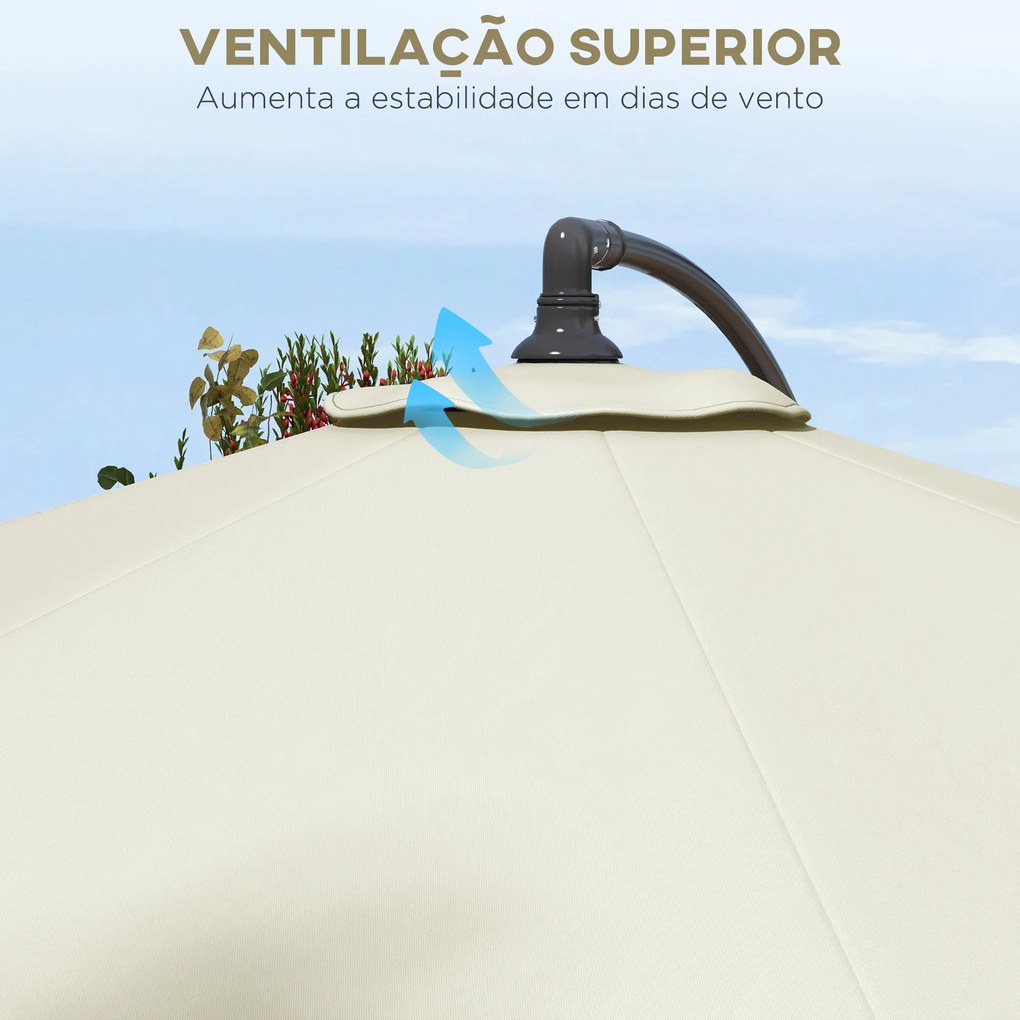 Toldo de Substituição para Chapéu de Sol de 3 m com Ventilação Superior para Exterior Jardim Pátio Piscina Creme