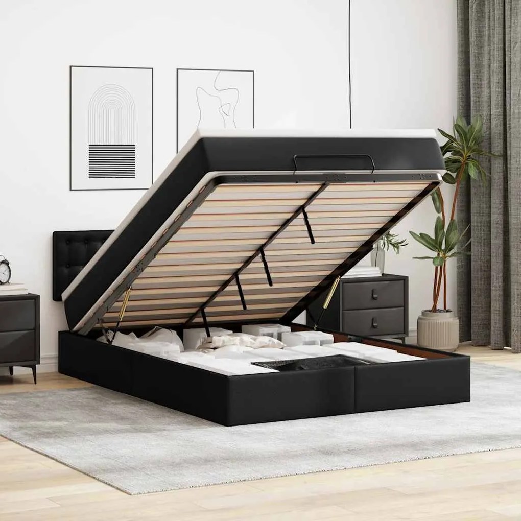 vidaXL Estrutura de cama otomana com colchão 140x200 cm preta