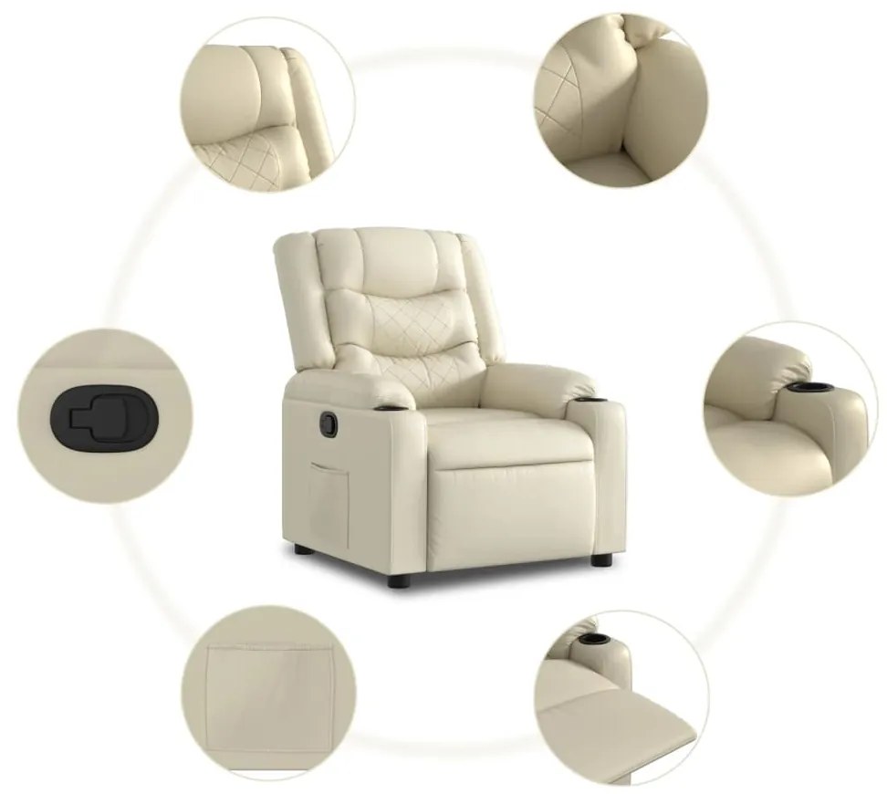 Poltrona reclinável couro artificial cor creme