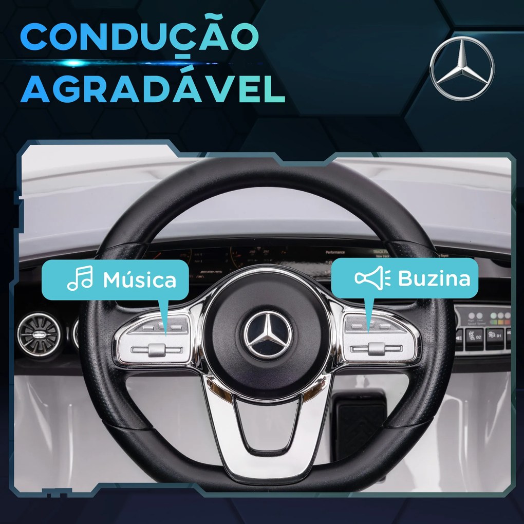 Carro Elétrico para Crianças Carro Mercedes AMG CLA 45 com Bateria 12V Faróis LED Buzina e Música 110x61x45 cm Branco