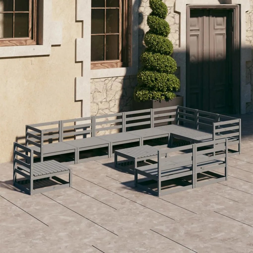 vidaXL 11 pcs conjunto lounge de jardim pinho sólido cinzento