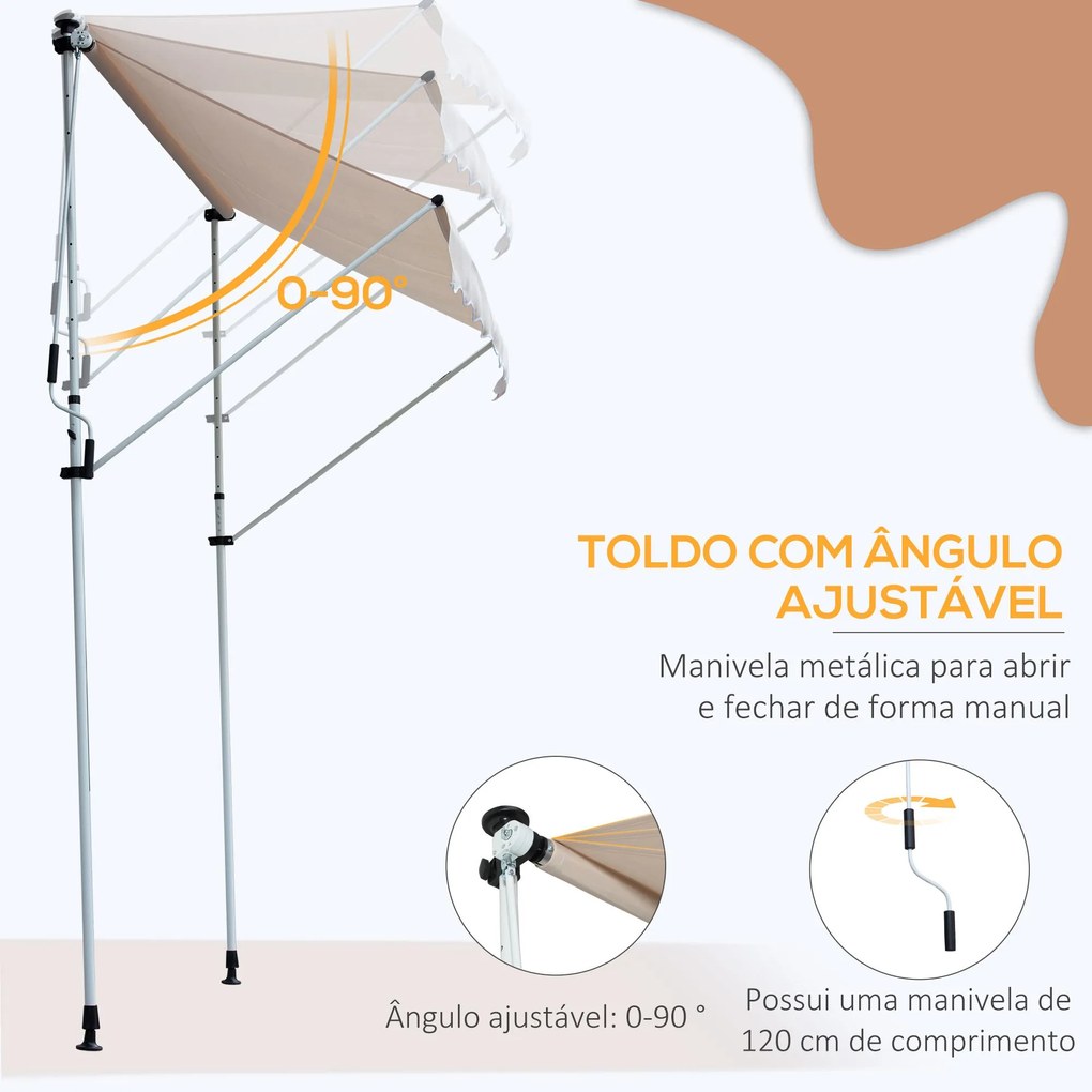 Toldo Manual Retrátil 200x150 cm com Manivela de Alumínio Ângulo Ajust