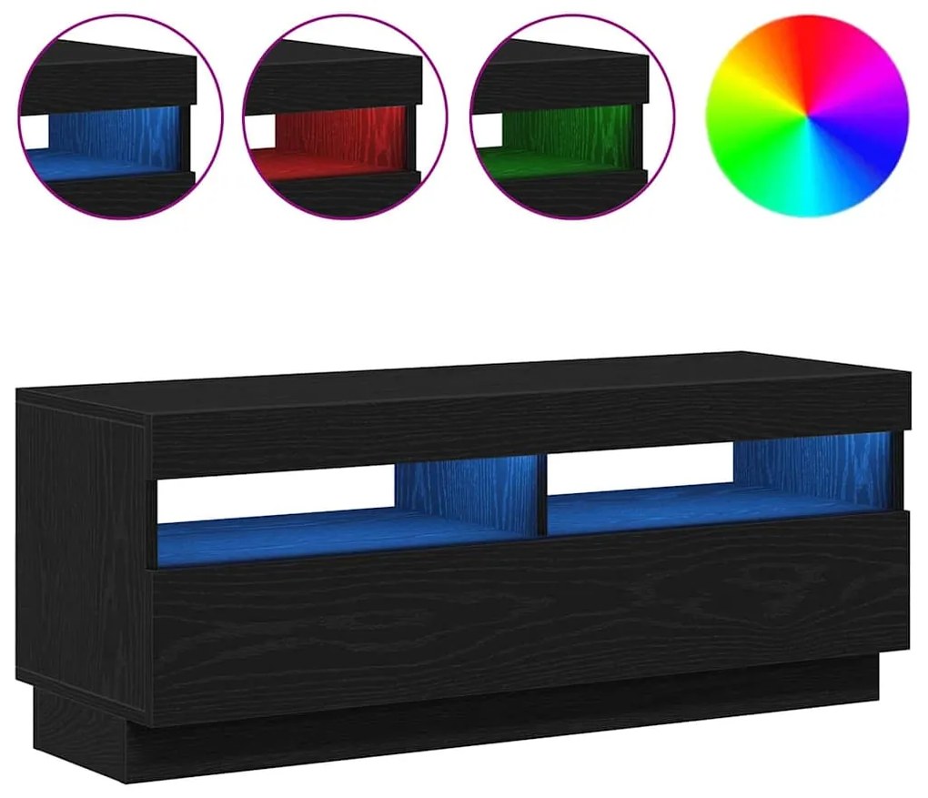 Estante de TV vidaXL com Luzes LED em Carvalho Preto 100x35x40 cm de M