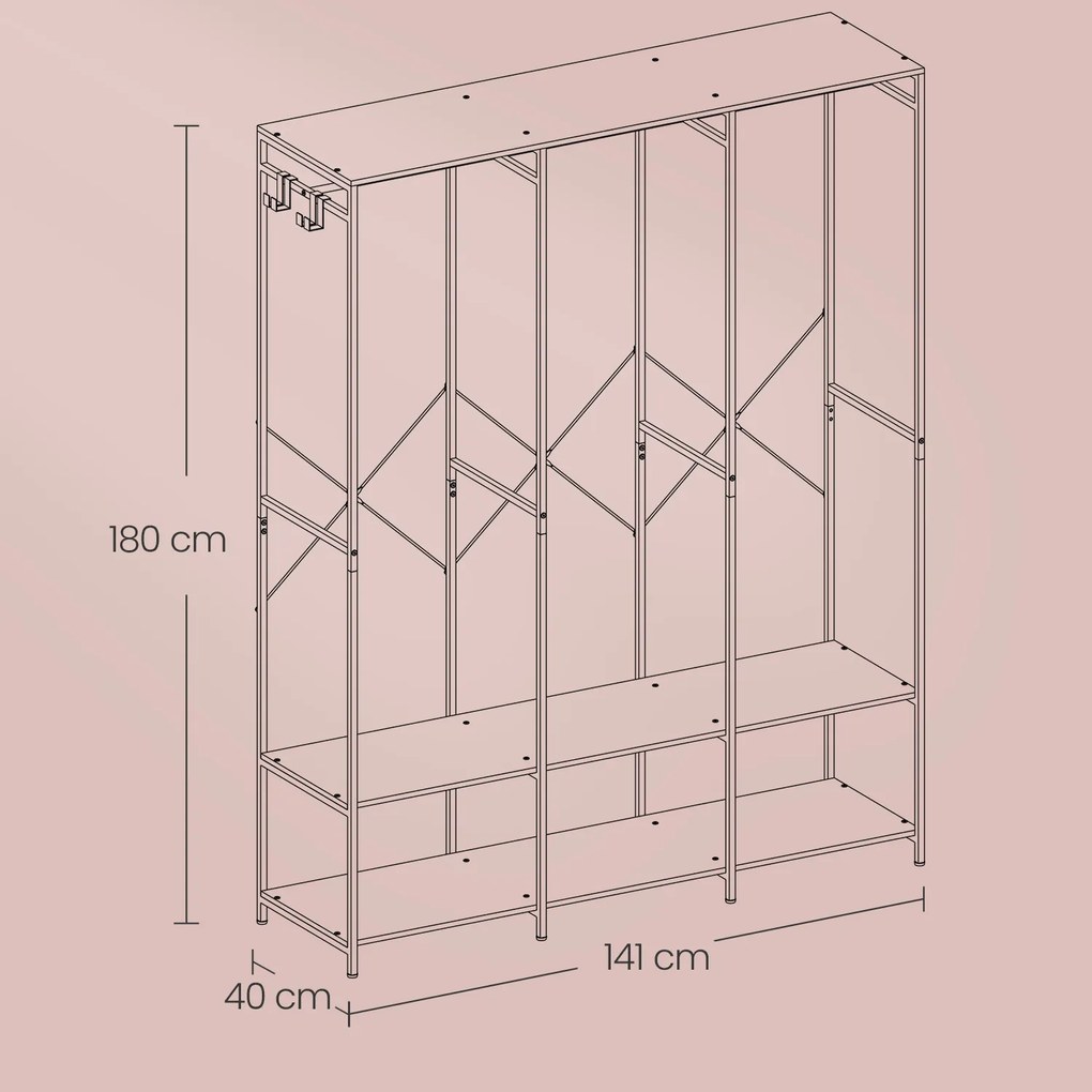 Guarda-roupa aberto 40 x 141 x 180 cm bege + branco