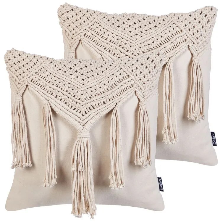 Conjunto de 2 almofadas em macramé de algodão creme 45 x 45 cm BEDADI Beliani