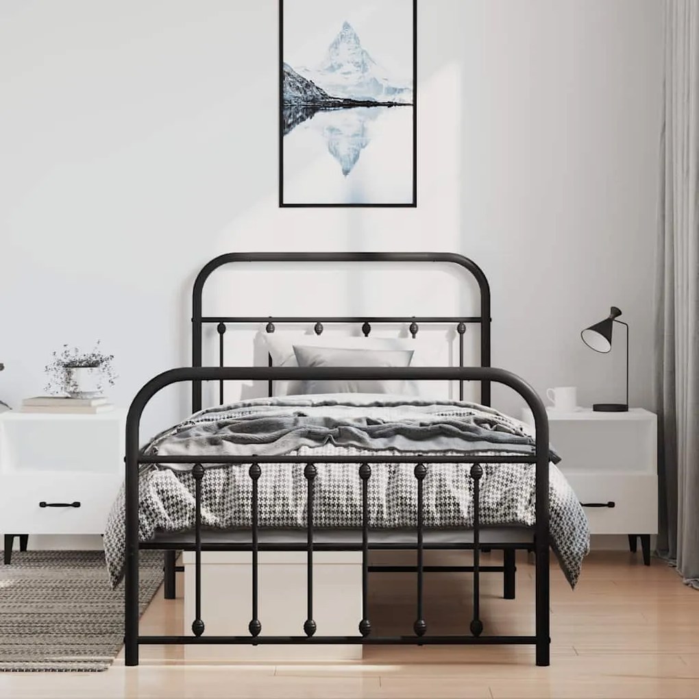 Estrutura de cama com cabeceira e pés 100x190 cm metal preto
