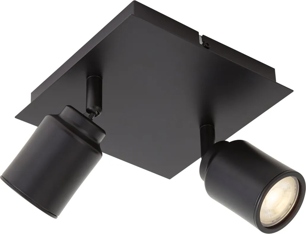 Foco de Casa de Banho Moderno Preto Quadrado 2 Luzes IP44 - Ducha