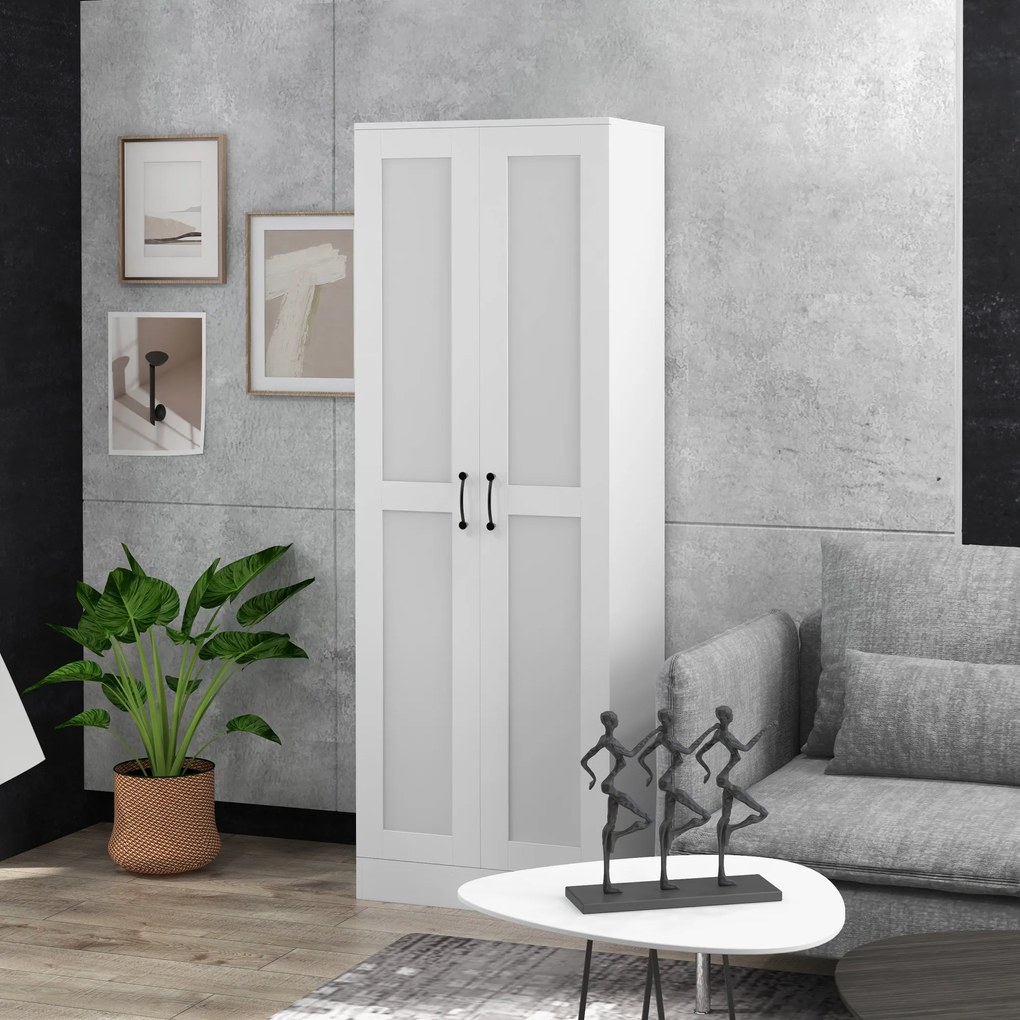 Armário arrumação 60 x 36,5 x 175 cm de 2 portas com 4 prateleiras, estilo contemporâneo, branco