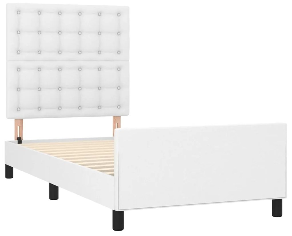 Estrutura cama c/ cabeceira 90x200 cm couro artificial branco