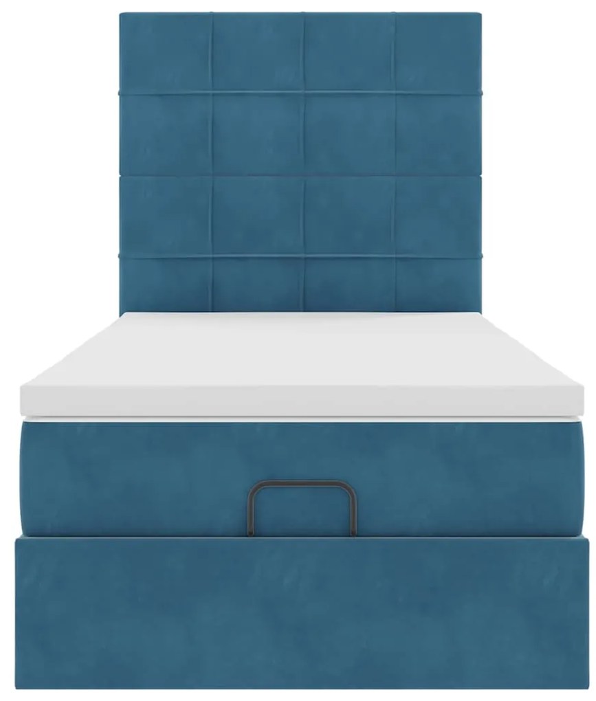 Estrutura cama otomana com colchões azul escuro 90x190cm veludo