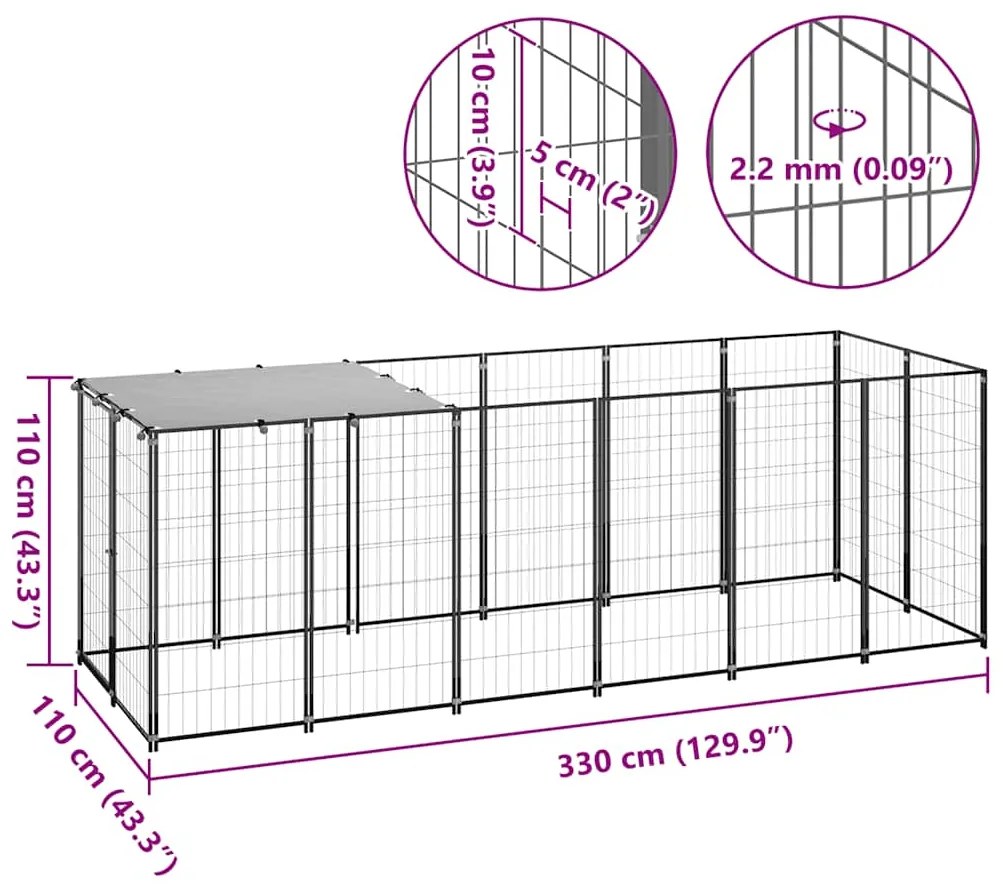 Canil para cães 330x110x110 cm aço preto