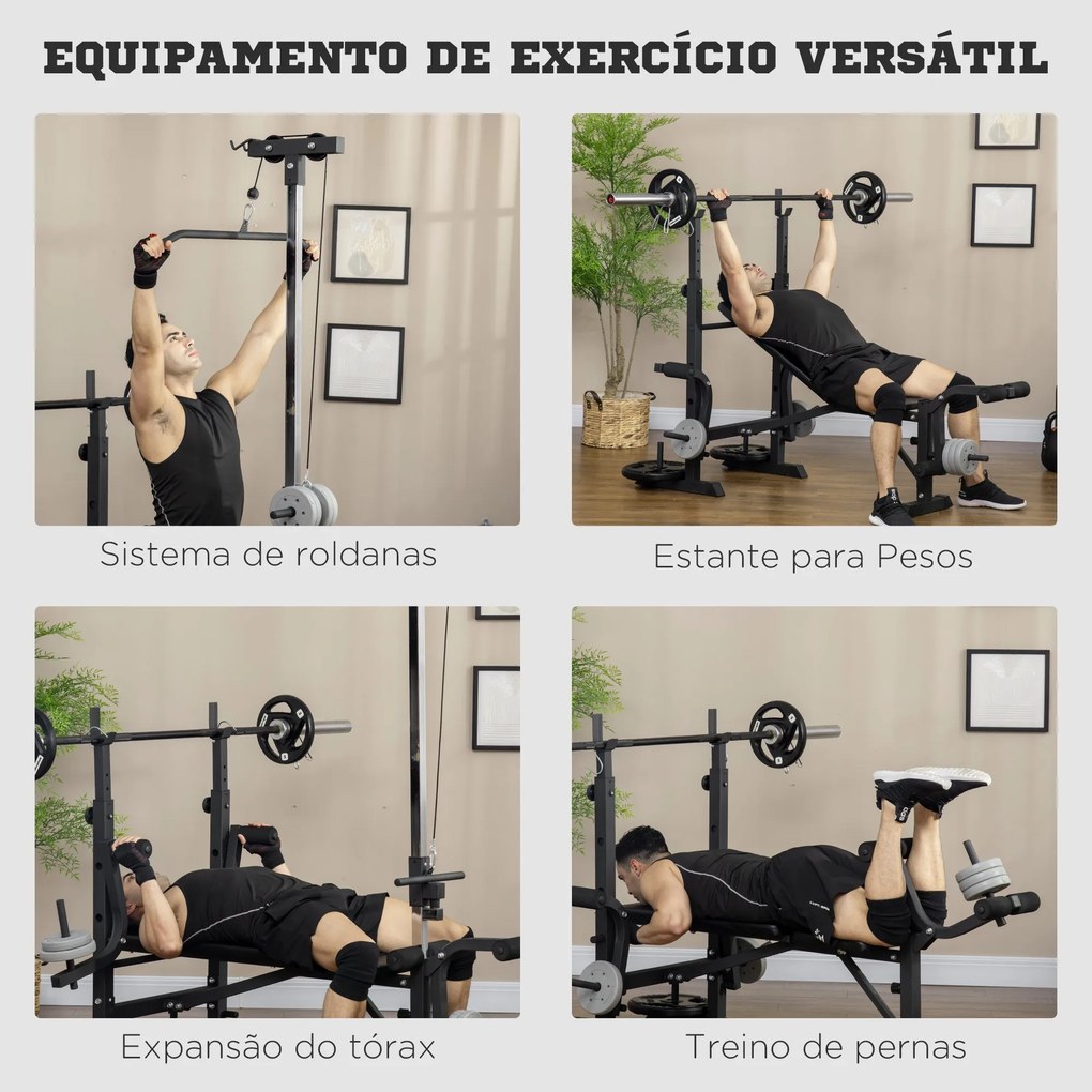 Banco de Pesos Multi Funcional Banco de Musculação Ajustável em 6 Posições 180x134x200cm (PESOS E BARRA NÁO INCLUIDA) Prata e Preto