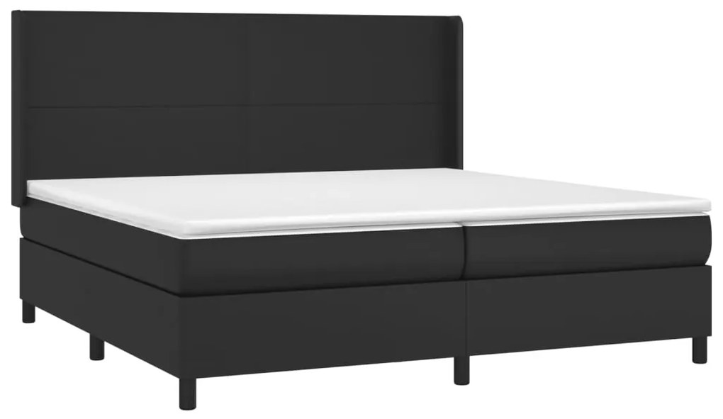 Cama box spring c/ colchão/LED 200x200cm couro artificial preto