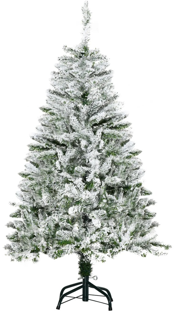 HOMCOM Árvore de Natal Artificial 120 cm com Neve Ignífugo com 200 Ramos Folhas de PVC Abertura Automática Base Dobrável Verde