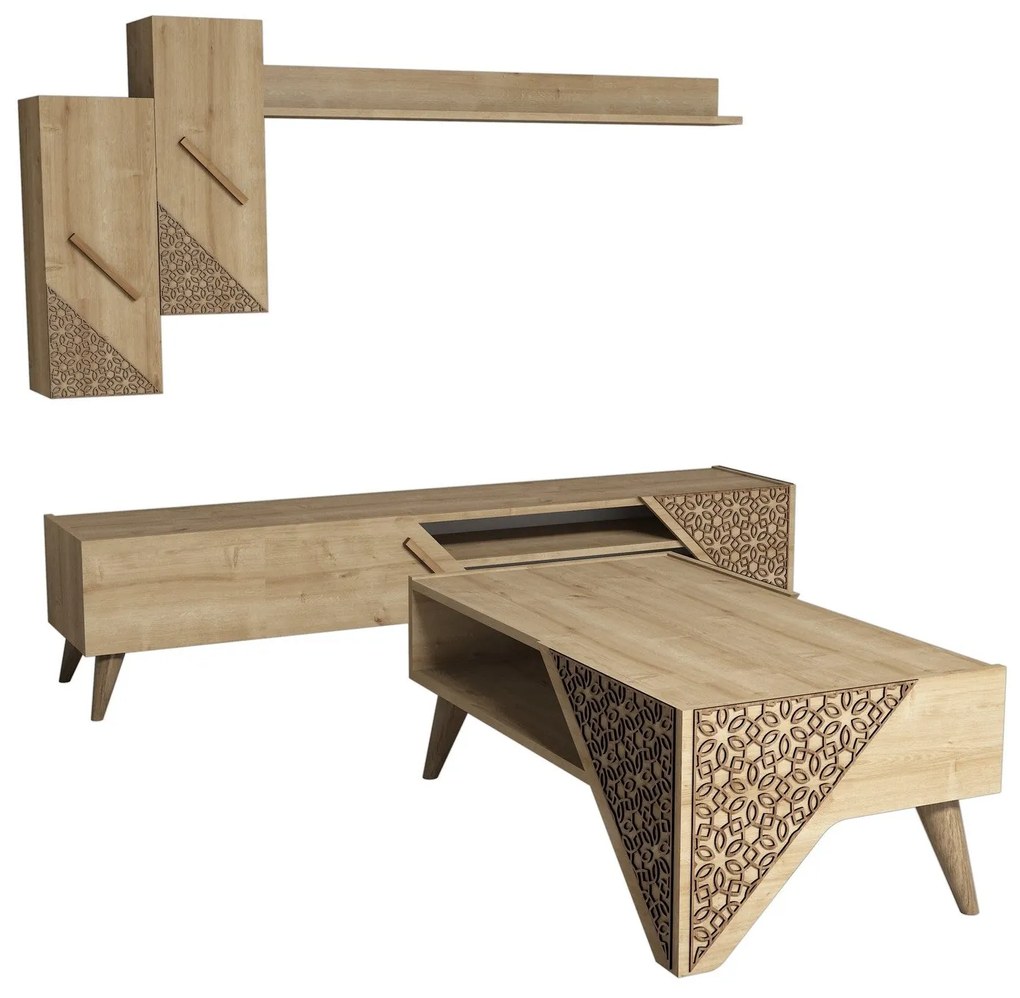 Conjunto de Mobiliário de Sala de Estar Beril – Carvalho – Variadas Me