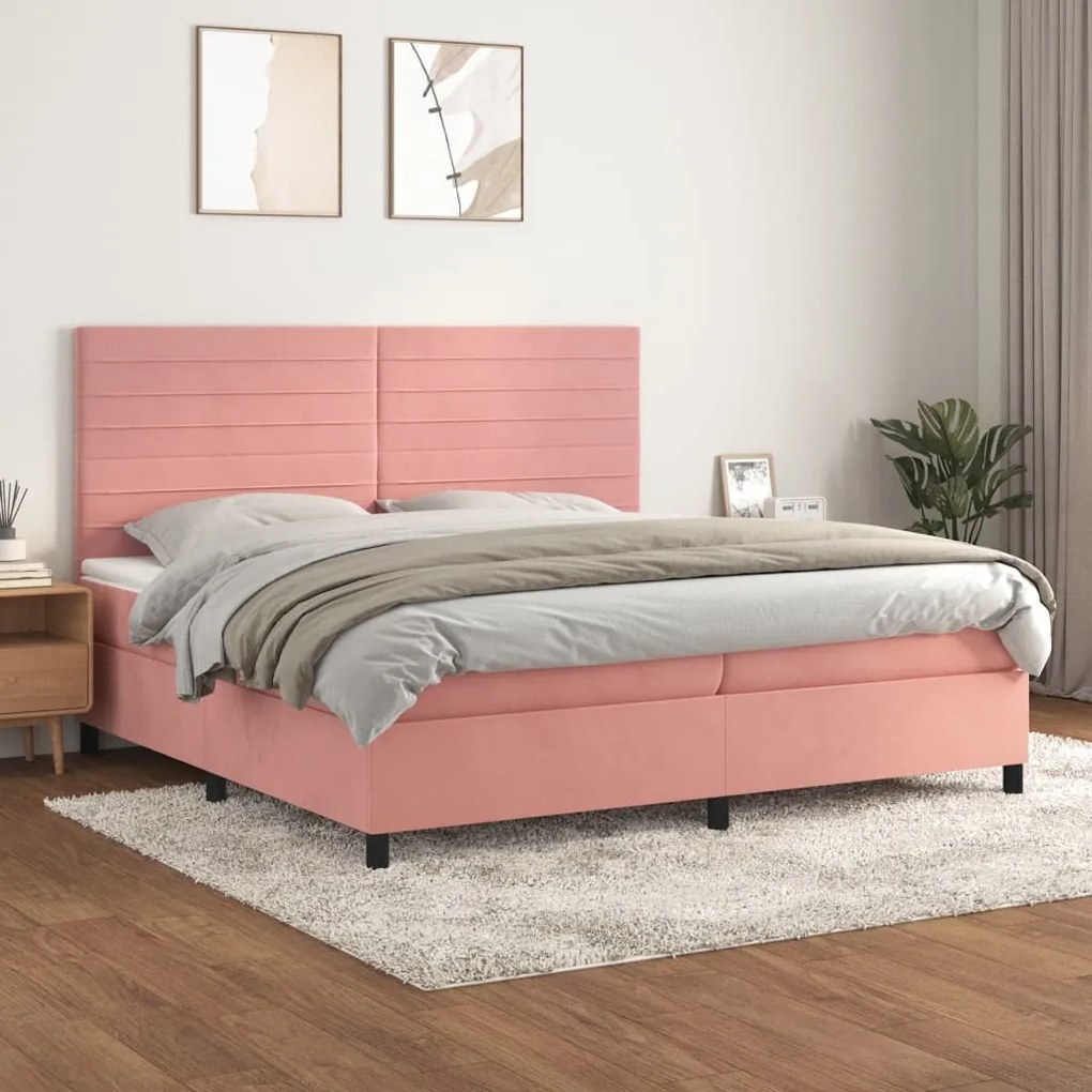 3143108 vidaXL Cama com molas/colchão 200x200 cm veludo rosa