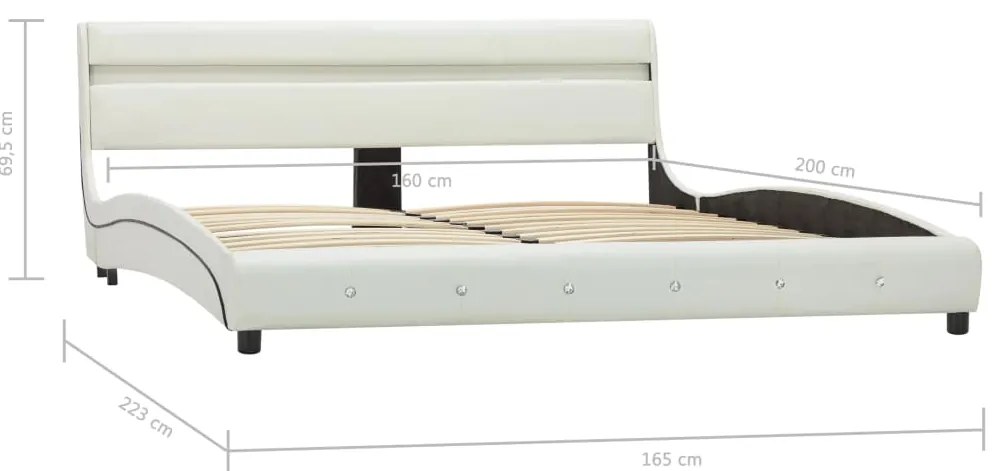 Estrutura de cama com LED 150x200 cm couro artificial branco