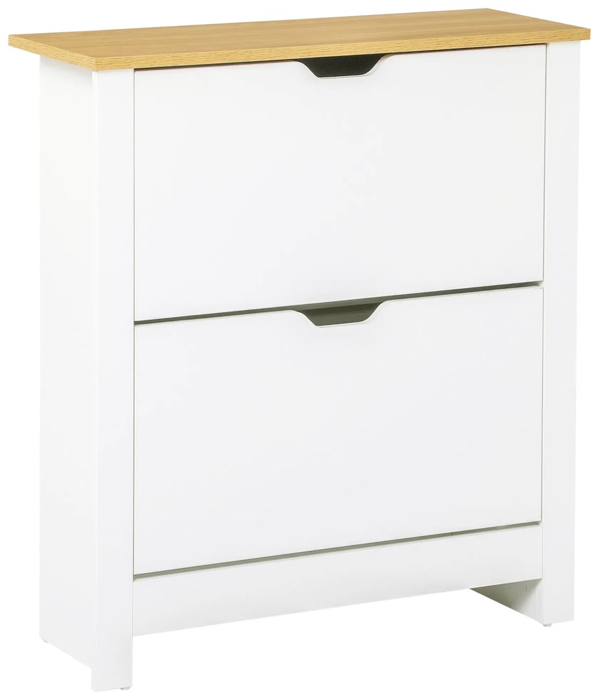 HOMCOM Sapateira Branca Estreita Armário para Sapatos com 2 Gavetas Basculantes para 12 Pares de Sapatos 72x26x80 cm Branco | Aosom Portugal
