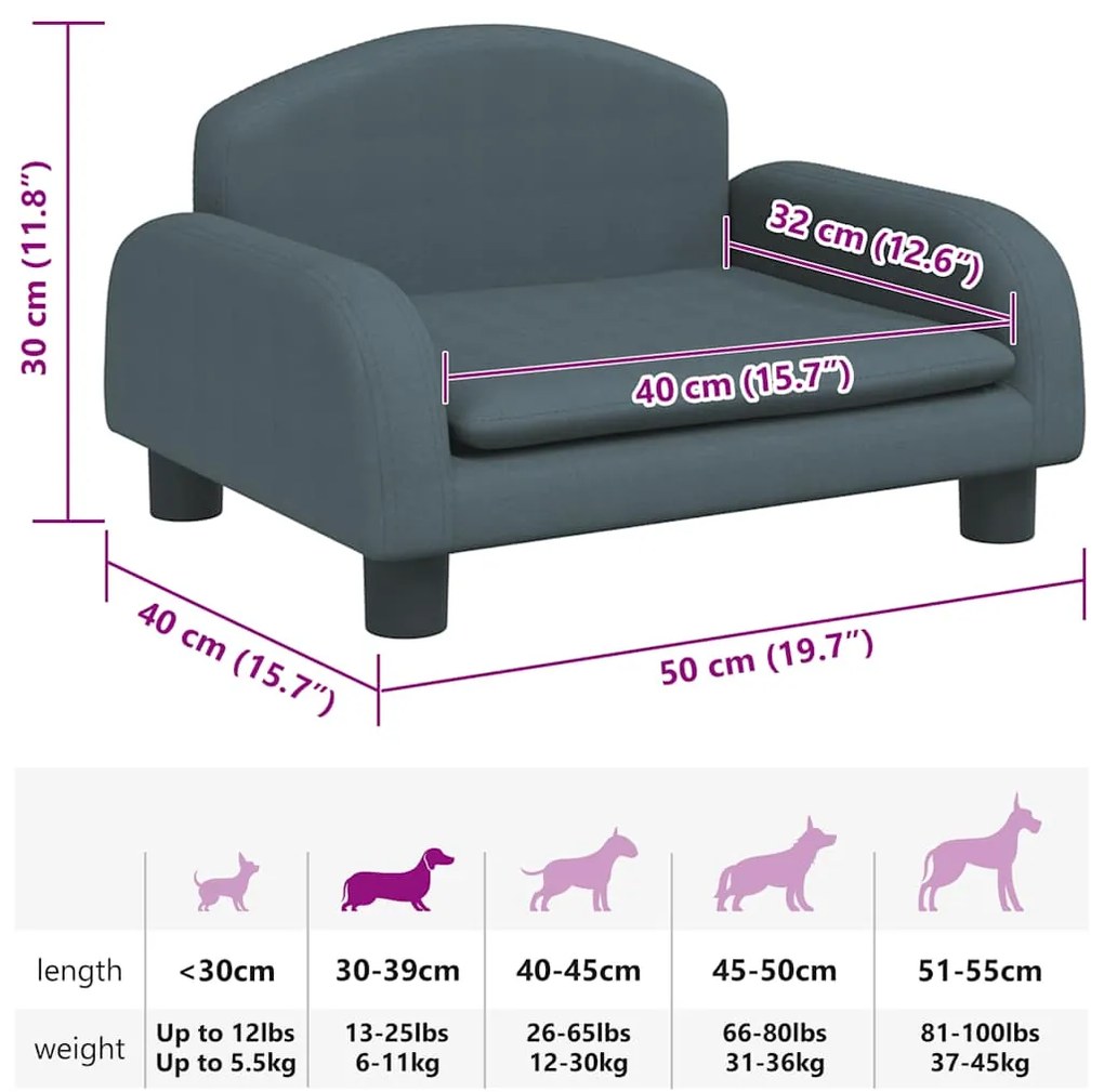 Cama para cães 50x40x30 cm tecido cinzento-escuro