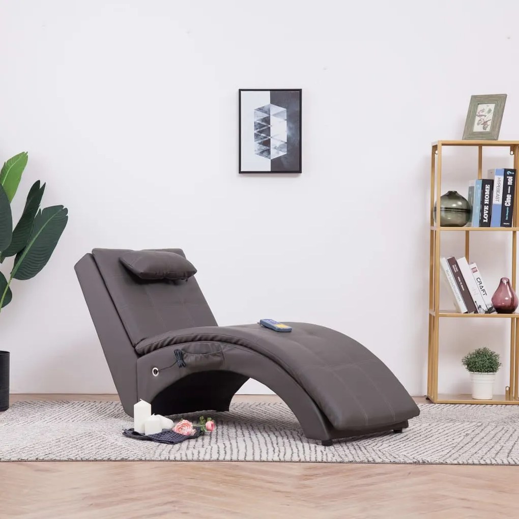 Chaise longue de massagem c/ almofada couro artificial cinzento