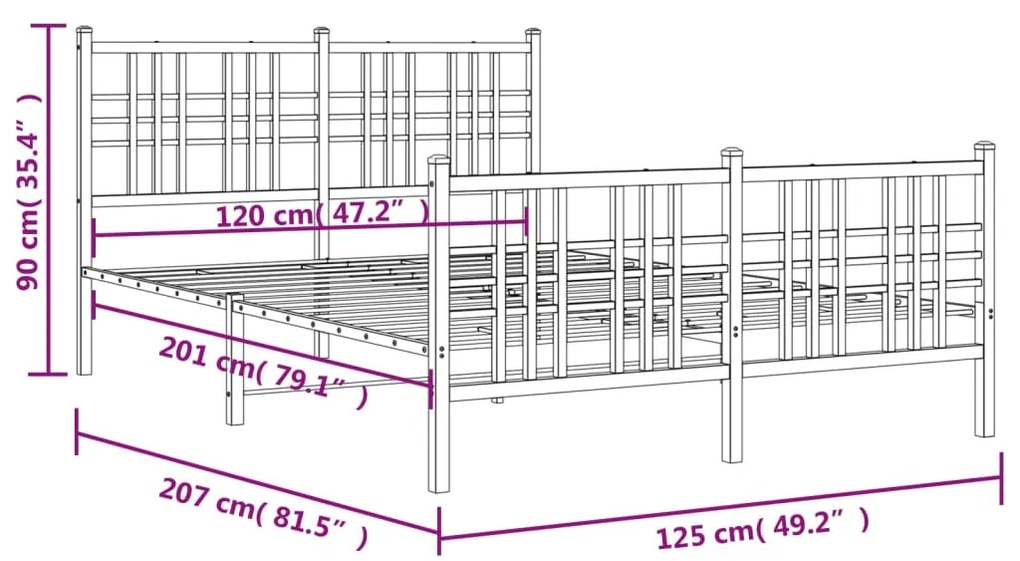 Estrutura de cama com cabeceira e pés 120x200 cm metal branco