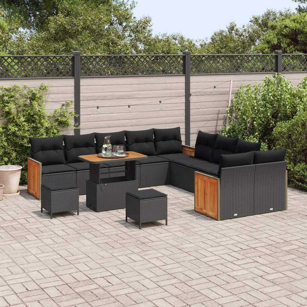 Conjunto de Sofá de Jardim vidaXL de 13 Peças com Almofadas Preto Vime