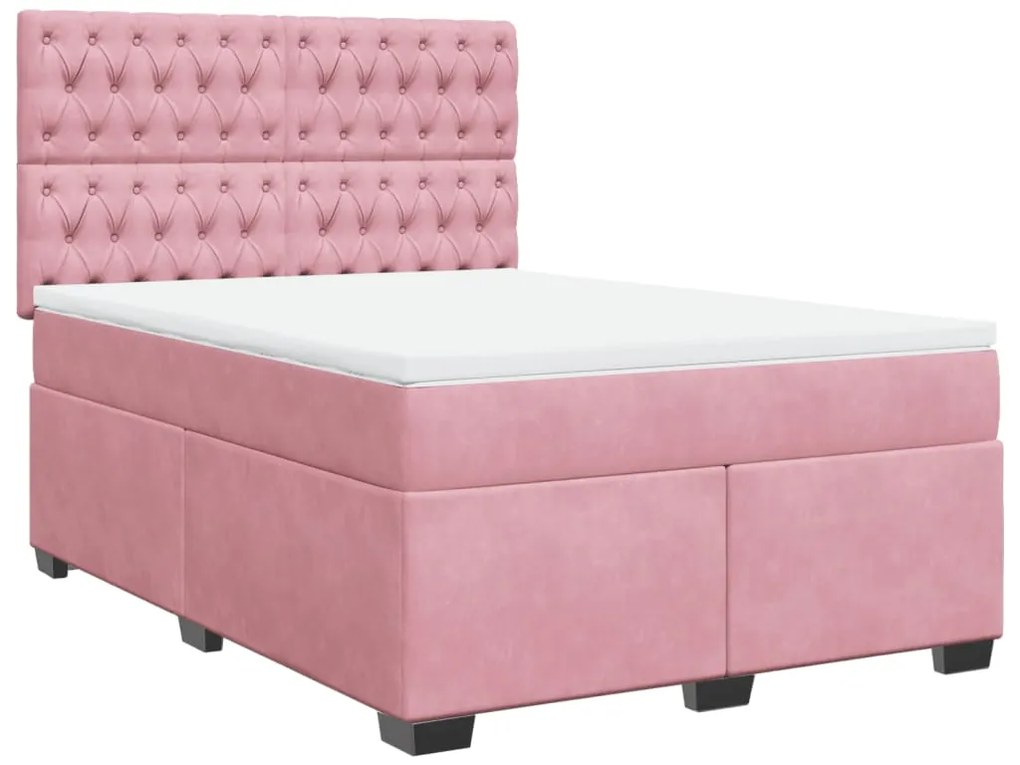 Cama com molas/colchão 140x200 cm veludo rosa