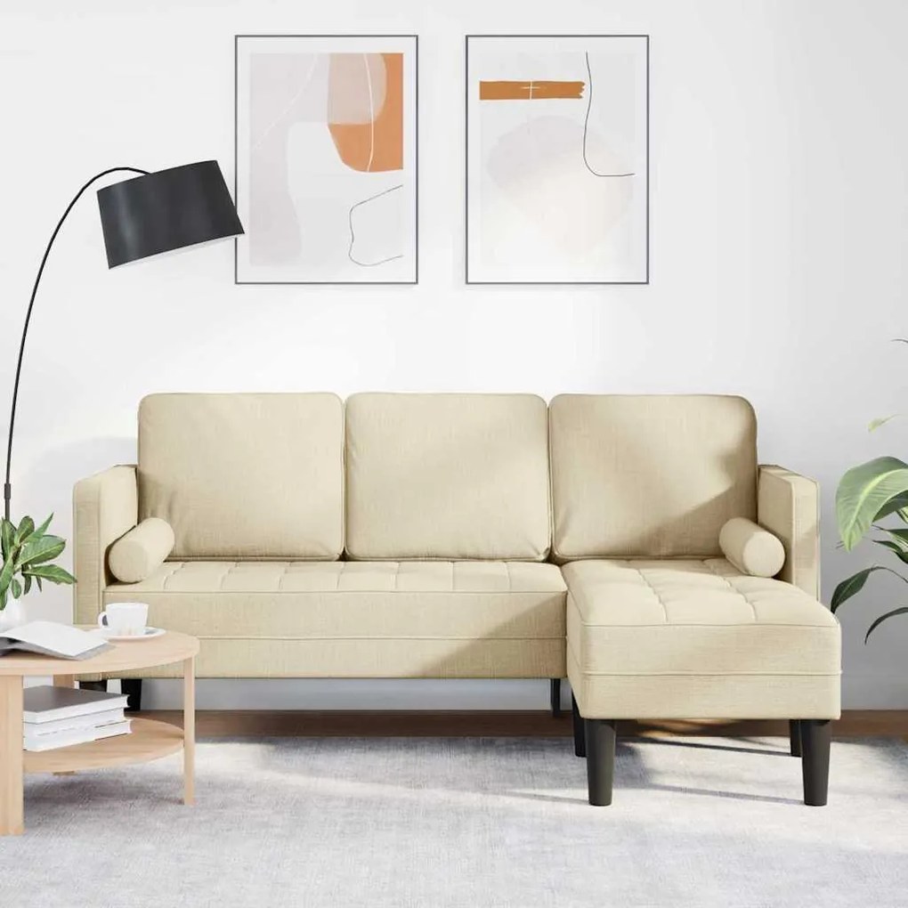 Sofá L de 3 Lugares vidaXL Creme 160 cm em Tecido